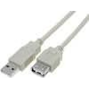 Kabel USB 2.0 USB A zásuvka,USB A vidlice 2m světle šedá