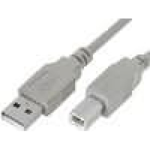 Kabel USB 2.0 USB A vidlice,USB B vidlice 5m světle šedá