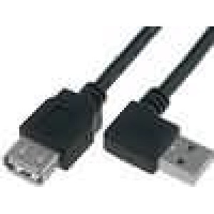 Kabel USB 2.0 USB A zásuvka,USB A úhlová zástrčka 1,8m černá