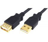 Kabel USB-A zásuvka - USB-A vidlice zlacený 1,8m