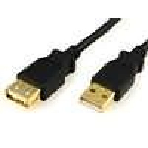 Kabel USB 2.0 USB A zásuvka,USB A vidlice zlacený 3m šedá
