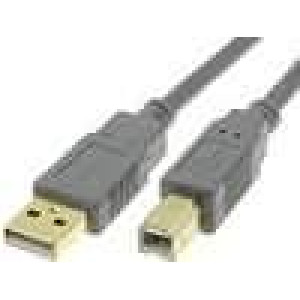 Kabel USB 2.0 USB A vidlice,USB B vidlice zlacený 1m šedá