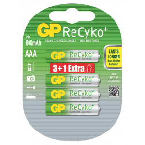 Nabíjecí baterie GP ReCyko+ HR03 (AAA), 3+1 ks v blistru