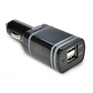 USB nabíjecí autoadaptér 2 x 2400mA, DC 12/24V, černý