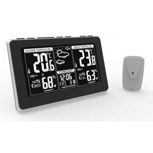  meteostanice, extra velký LCD displej, teplota, vlhkost, RCC, černá, stříbrná, teplotní alarm