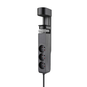 Solight 3z + USB A+C blok zásuvek na stůl, 2m, černý, USB 20W PD