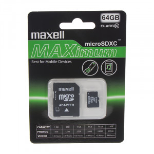Paměťová karta MicroSDXC 64GB CL10 + adaptér, MAXELL