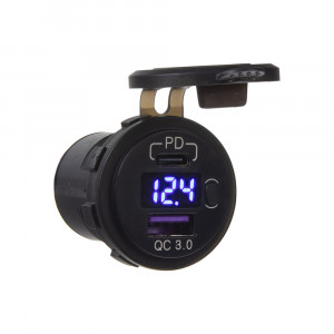 USB nabíječka QC3.0 + USB-C, digitální voltmetr do panelu