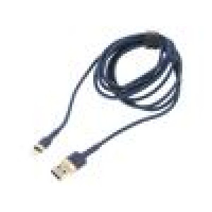 Kabel High Speed,USB 2.0 2m modrá textilní 1,5A