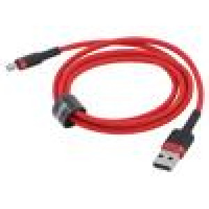 Kabel High Speed,USB 2.0 1m červená textilní 2,4A