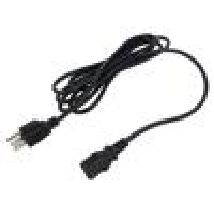 Kabel 3x18AWG IEC C13 zásuvka,NEMA 5-15 (B) vidlice 3m černá