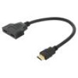 Rozbočovač HDMI zásuvka x2,HDMI vidlice 0,3m černá černá