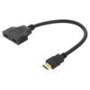 Rozbočovač HDMI zásuvka x2,HDMI vidlice 0,3m černá černá