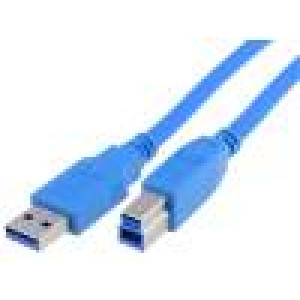 Kabel USB 3.0 USB A vidlice, USB B vidlice niklovaný 2m modrá