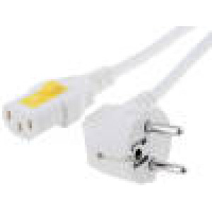 Kabel CEE 7/7 (E/F) úhlová vidlice, IEC C13 zásuvka 3m bílá