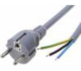 Kabel 3x1mm2 CEE 7/7 (E/F) vidlice,vodiče PVC 1,8m šedá 16A