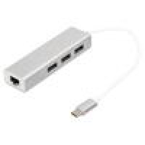 Hub USB RJ45 zásuvka,USB A zásuvka x3,USB C vidlice USB 3.0