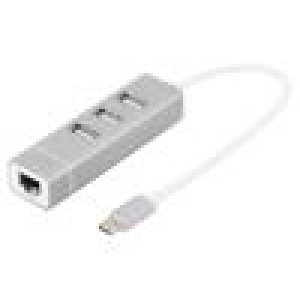 Hub USB RJ45 zásuvka,USB A zásuvka x3,USB C vidlice USB 2.0