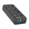 Hub USB USB 3.0 PnP,s vypínačem,externí napájecí zdroj černá