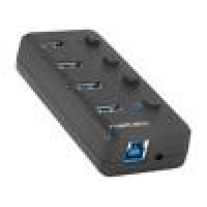 Hub USB USB 3.0 PnP,s vypínačem,externí napájecí zdroj černá