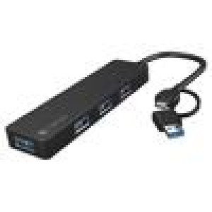 Hub USB USB 3.0 PnP černá Počet portů: 4 5Gbps Sada: hub USB