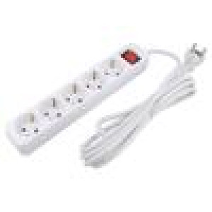 Prodlužovací síťový kabel 3x1mm2 Schuko Zásuvky: 5 guma bílá