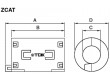 Ferit dvoudílný na kulatý kabel A:36mm B:32mm C:9mm D:19,5mm