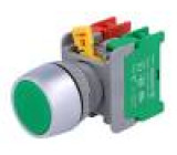 Přepínač: tlačítkový 1-polohové NC + NO 3A/230VAC 22mm zelená