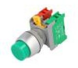 Přepínač: tlačítkový 1-polohové NC + NO 3A/230VAC 22mm zelená