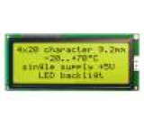Display: LCD alphanumeric STN Positive 20x4 yellow-green LED