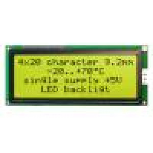 Display: LCD alphanumeric STN Positive 20x4 yellow-green LED