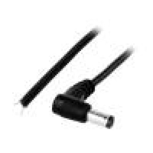 Kabel vodiče, DC 5,5/2,1 zástrčka úhlový 0,5mm2 černá 0,2m