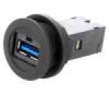 Zásuvka USB 3.0 A/A 22mm IP20 barva černá -25÷70°C Ø22,3mm