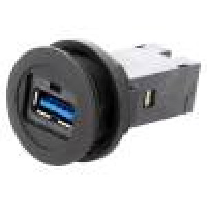 Zásuvka USB 3.0 A/A 22mm IP20 barva černá -25÷70°C Ø22,3mm