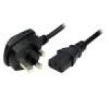 Kabel BS 1363 (G) vidlice, IEC C13 zásuvka 2,5m černá PVC