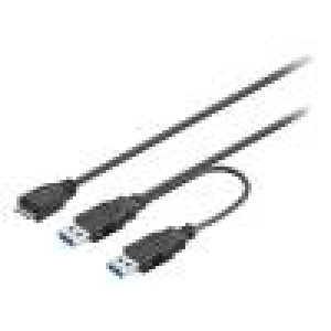 Kabel USB 3.0 USB A vidlice x2,USB B micro vidlice 0,3m PVC