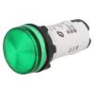 Kontrolka 22mm Podsv: LED 230V AC plochá IP65 barva zelená