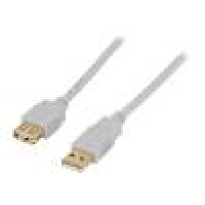 Kabel USB 2.0 USB A zásuvka,USB A vidlice zlacený 3m šedá
