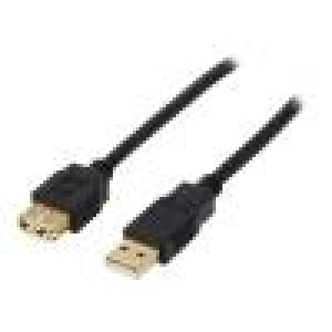 Kabel USB 2.0 USB A zásuvka,USB A vidlice zlacený 5m černá