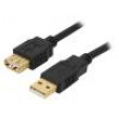 Kabel USB 2.0 USB A zásuvka,USB A vidlice zlacený 3m černá