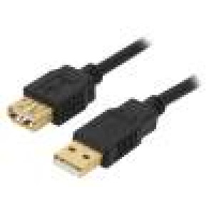 Kabel USB 2.0 USB A zásuvka, USB A vidlice zlacený černá