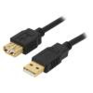Kabel USB 2.0 USB A zásuvka,USB A vidlice zlacený 5m černá