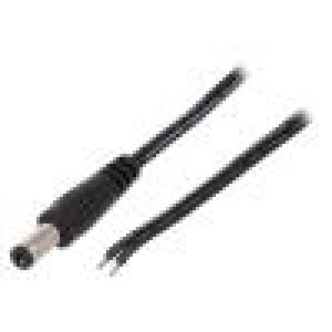 Kabel 2x0,5mm2 vodiče,DC 5,5/2,1 zástrčka přímý černá 1,46m