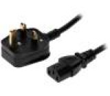 Kabel BS 1363 (G) vidlice, IEC C13 zásuvka 1,8m černá PVC