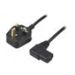 Kabel BS 1363 (G) vidlice, IEC C13 zásuvka 90° 1,5m černá PVC