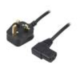 Kabel BS 1363 (G) vidlice, IEC C13 zásuvka 90° 1,5m černá PVC