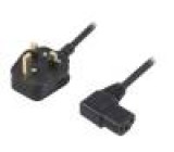 Kabel BS 1363 (G) vidlice, IEC C13 zásuvka 90° 1,8m černá PVC