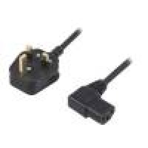 Kabel 3x0,75mm2 BS 1363 (G) vidlice,IEC C13 zásuvka 90° PVC