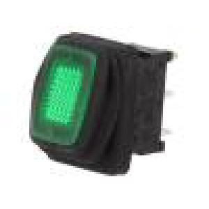 ROCKER 2 polohy SPST ON-OFF 16A/12VDC zelená IP65 LED 12V DC