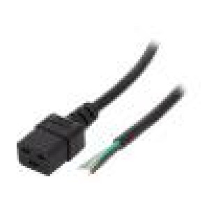 Kabel 3x1,5mm2 IEC C19 zásuvka,vodiče PVC Dél: 3m černá 16A